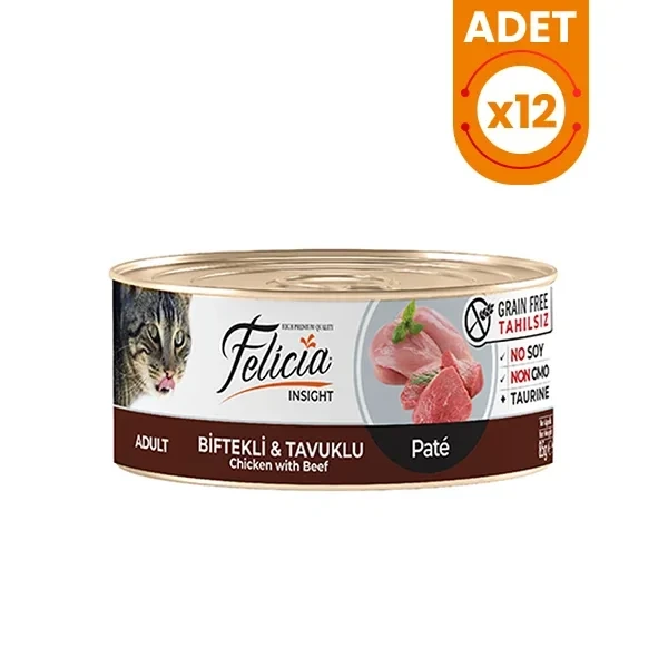 Felicia Tahılsız Biftekli Tavuklu Kıyılmış Yetişkin Konserve Kedi Maması